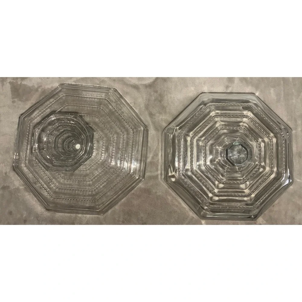 Vintage Cambridge Tuscany Cake Plate Octagon Dome Clear Glass Italy 10in Stand